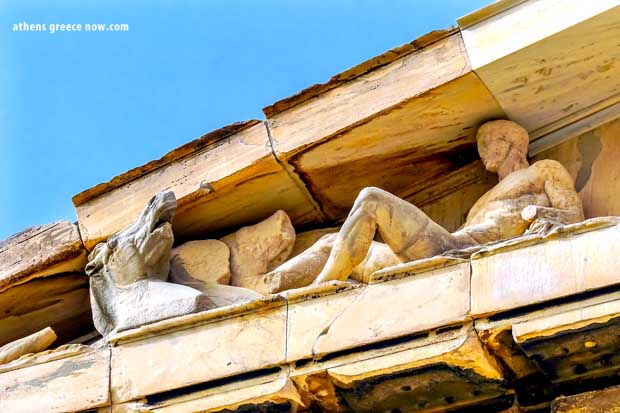Corner pediment at the Acropolis Parthenon in Athens, Greece