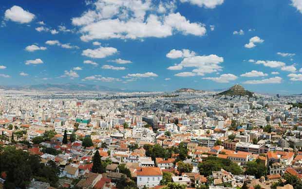 View of Athens Greece from atop Acropolis