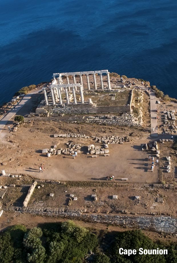 Drone view of Cape Sounion Drone view of Cape Sounion
