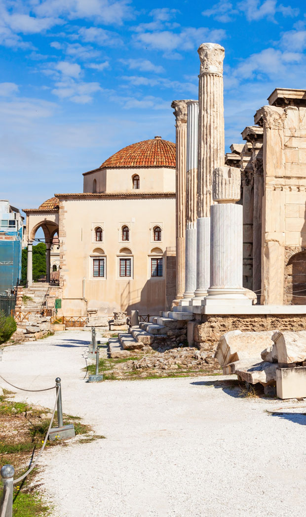 Hadrian's Library and Tzisdarakis Mosque in Athens Greece