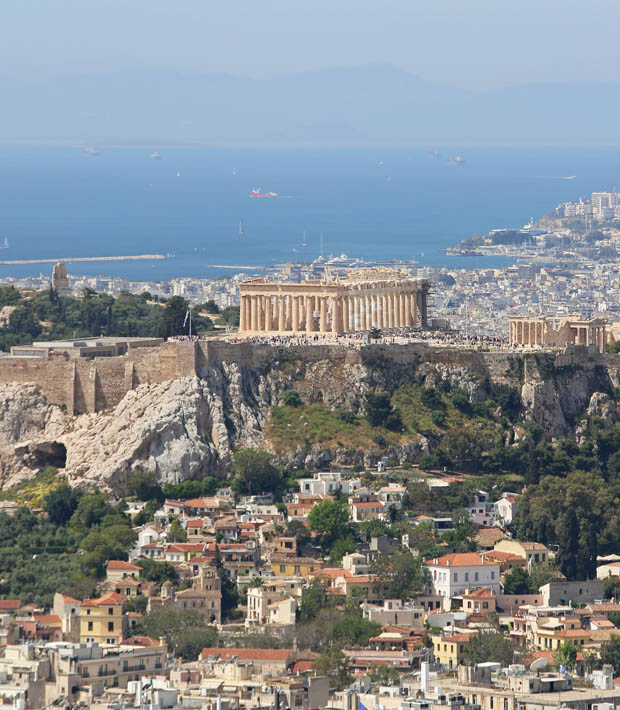 Athens Greece and the Acropolis Mount under sunny skies