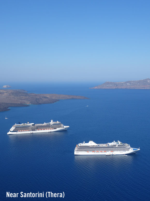 Near Santorini - Thera with cruise ships on the waters