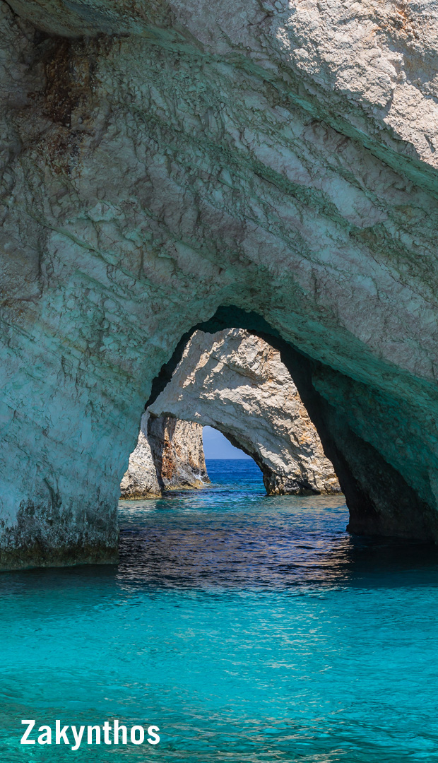 The blue water caves on Zakynthos Zante in Greece