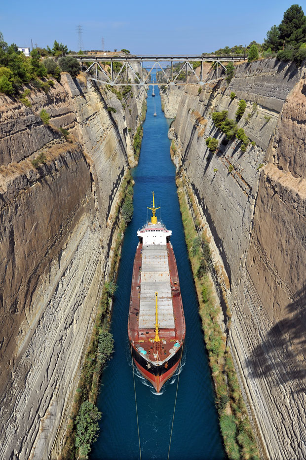 Corinth Canal with tanker passing through