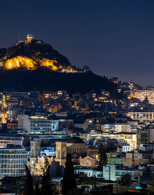 Dusk over Athens and Lycabettus hill
