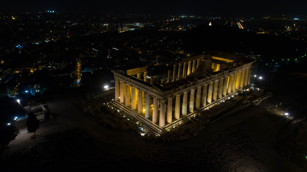 Parthenon at the Acropolis from above at night