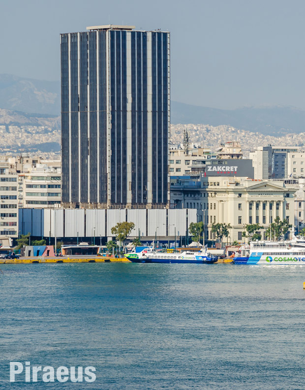 Port Piraeus in Greece with Lycabettus and Athens in the background