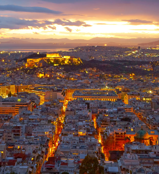 Sunset colors over Athens Greece
