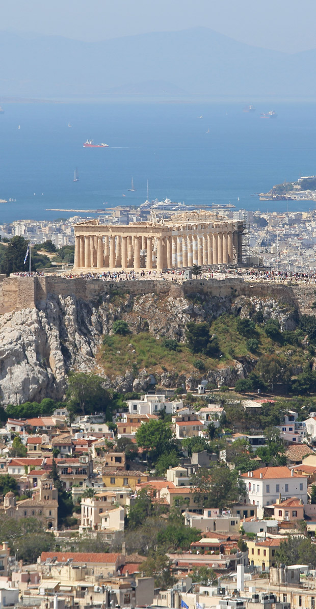 The Acropolis under the sun in Athens Greece