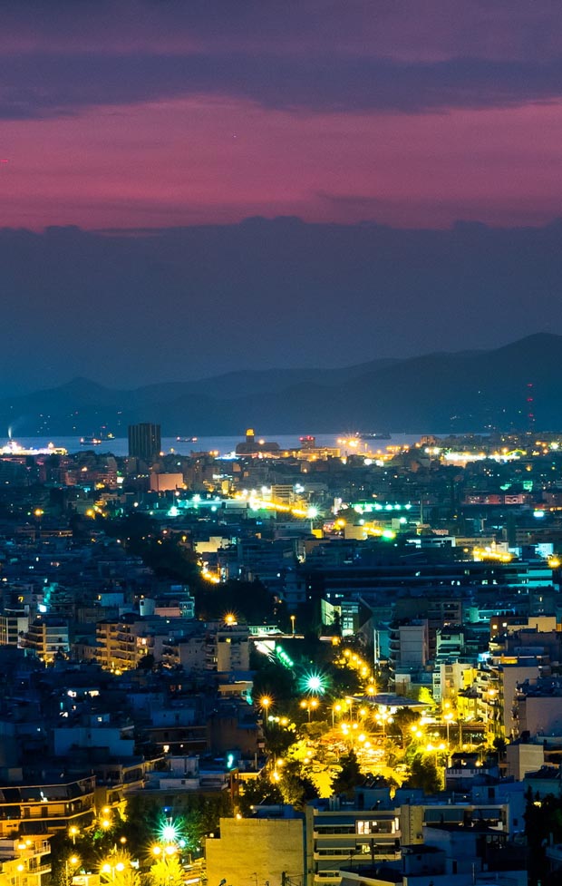 Night time colors over Athens Greece