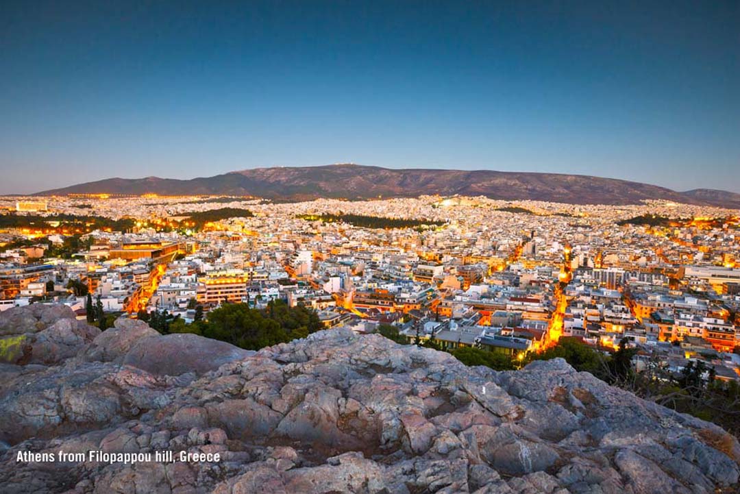 Athens from Filopappou hill, Greece.