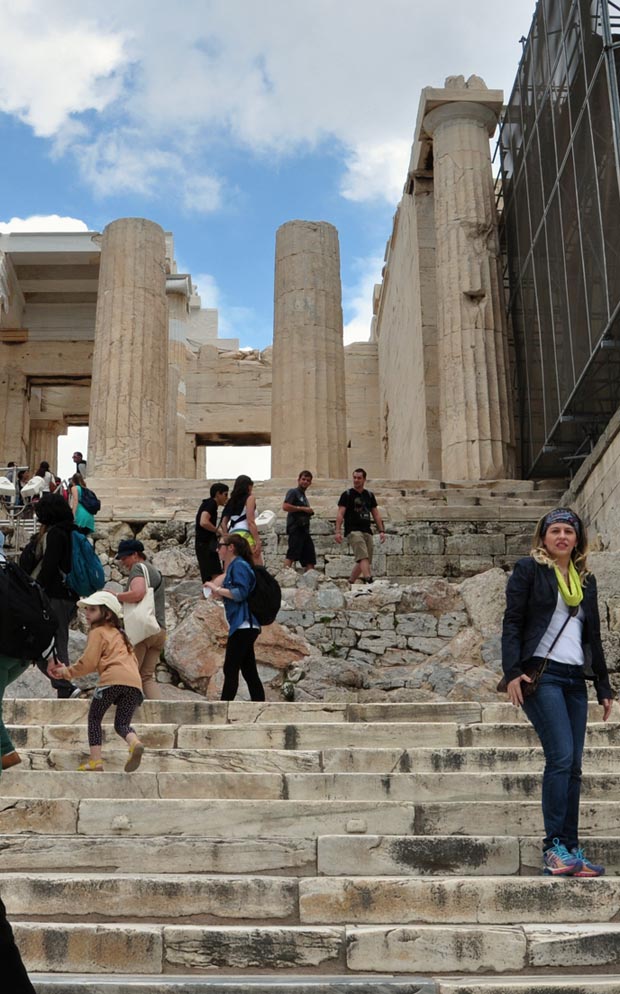 Entrance to Acropolis with tourists