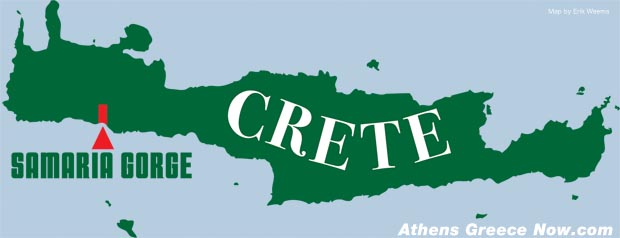 Map of Crete and the Samaria Gorge Ravine
