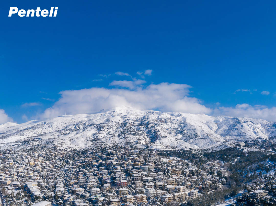 Penteli Mountain covered in snow