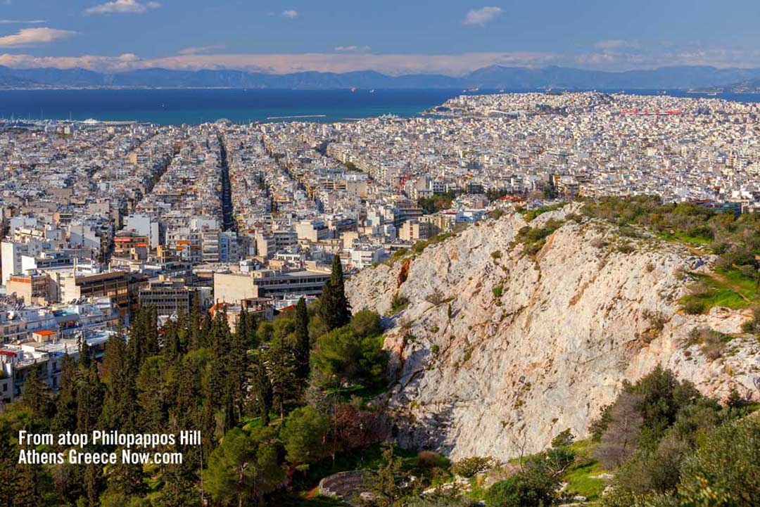 View from atop Philopappos Hill - also called Filopappos - Athens Greece