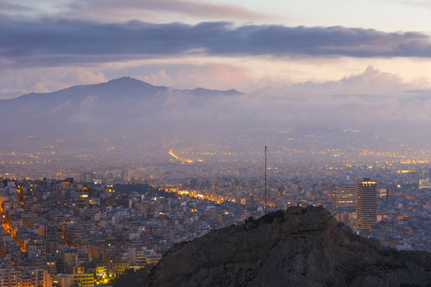 A cloudy sky over Athens at Dusk