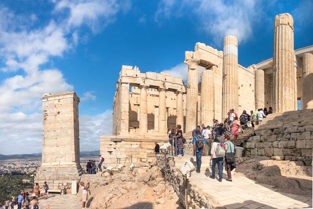 Tourists on the steps of the Acropolis