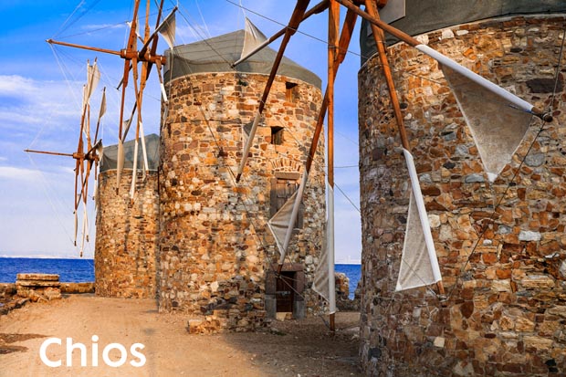 Windmills on island of Chios
