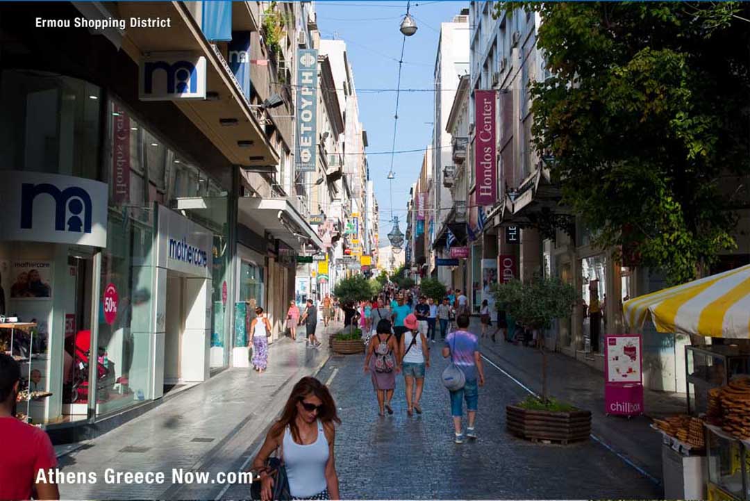 Shopping on Ermou Street in Athens Greece
