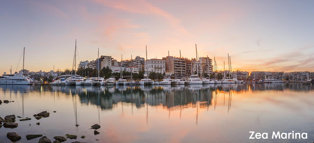Zea Marina with sunset colors on the waters