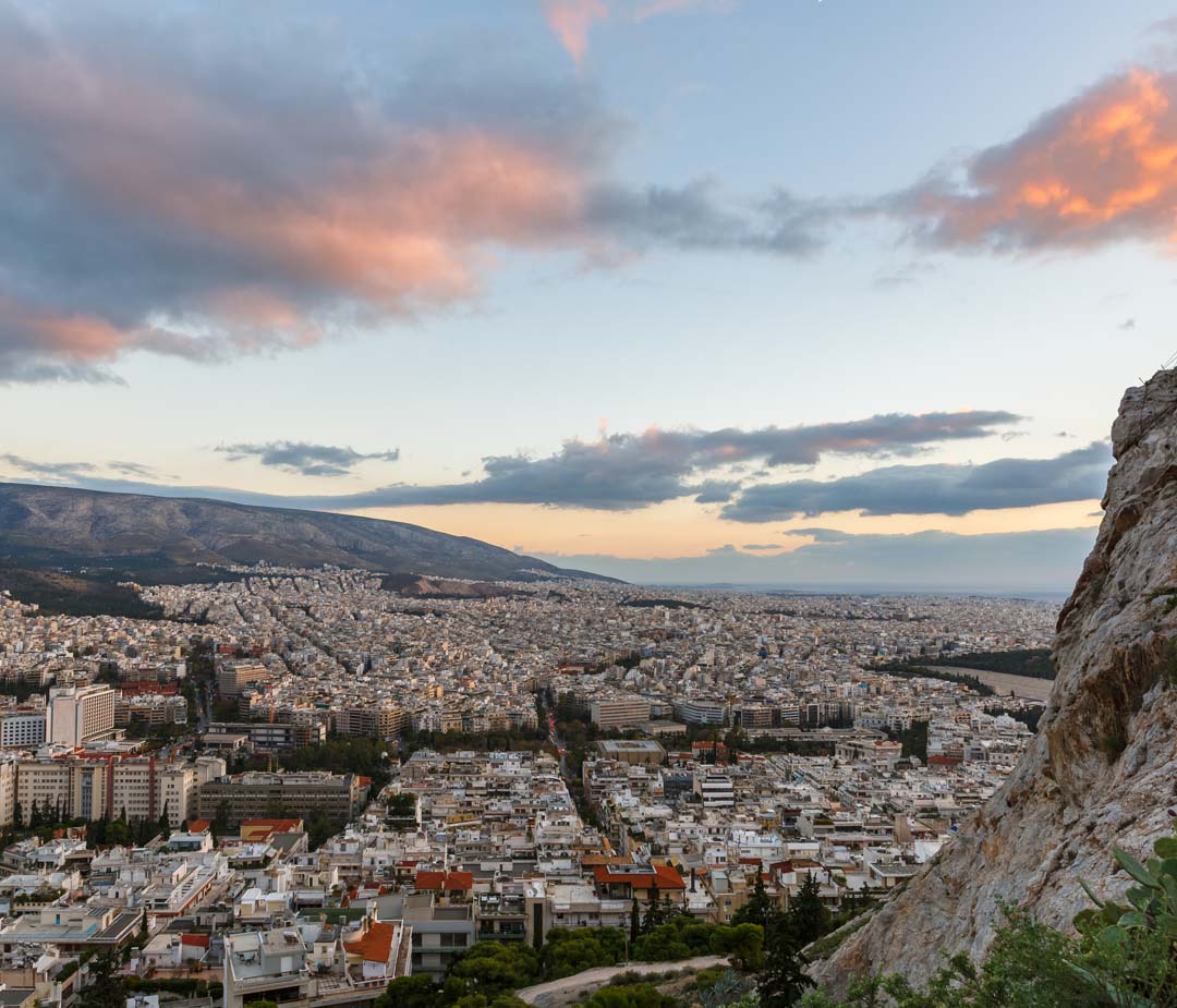 Sunset over downtown Athens Greece
