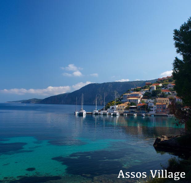 The aqua waters of Assos Village in Greece