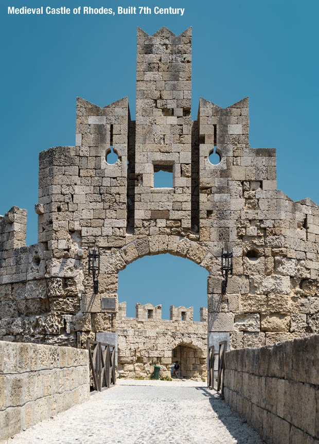 Entrance of the medieval Byzantine Castle of Rhodes built in the 7th century