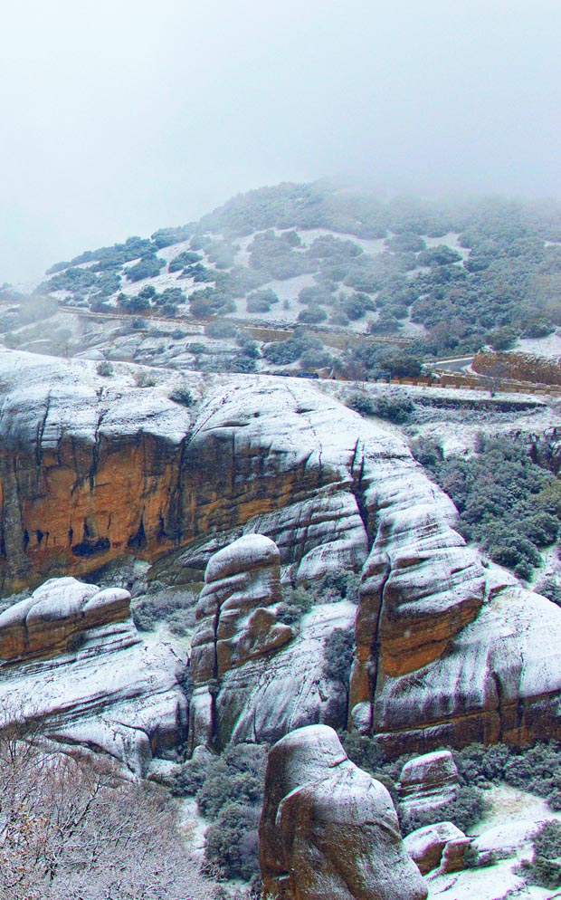 Kalambaka Mountain Snow in Greece