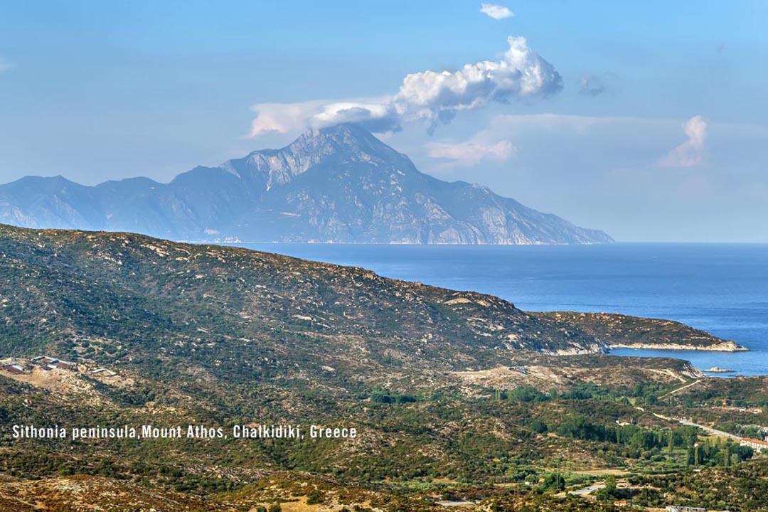 View of Sithonia and Mount Athos in Greece