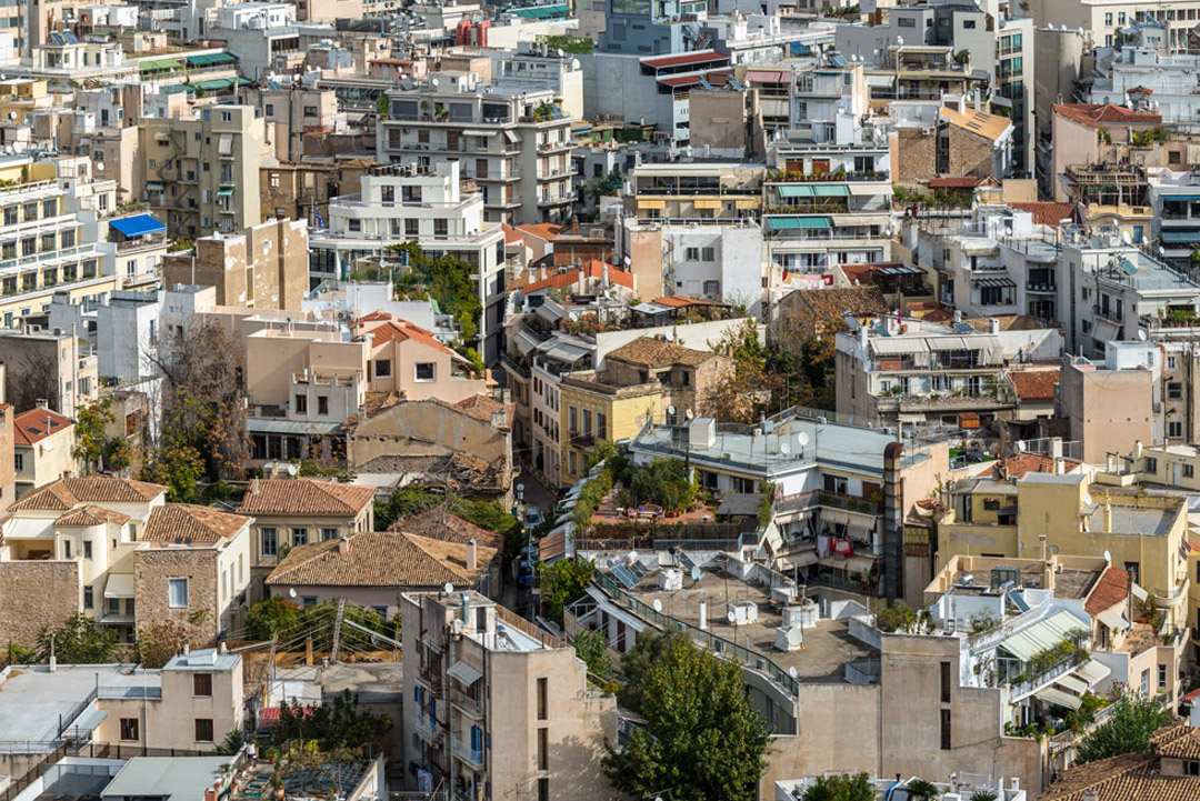 Athens Greece buildings tightly packed together