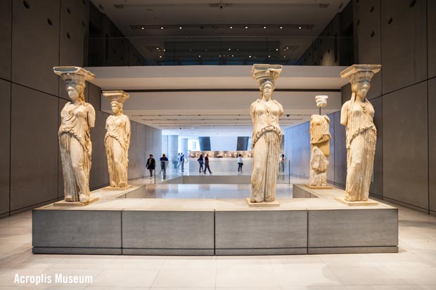 Caryatid statues at the Acropolis Museum in Athens Greece