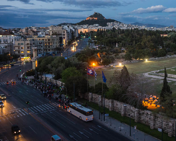 Nightfall in Athens with Mount Lycabettus on skyline