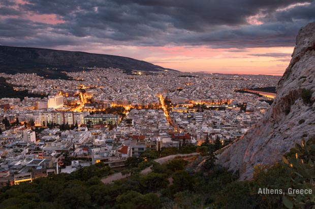 The dusk colors of Athens Greece