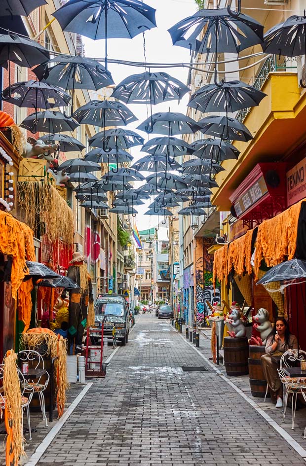 Umbrella Street in Athens Greece