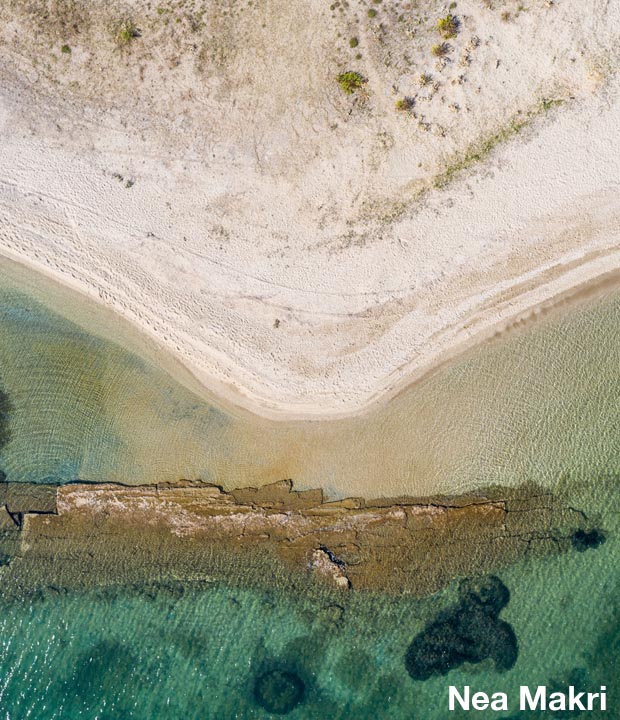 Beach waters drone view of Nea Makri Greece