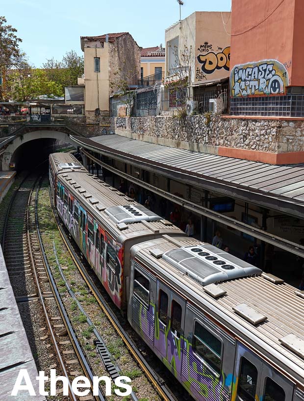 Graffitti and Subway Train in Athens Greece