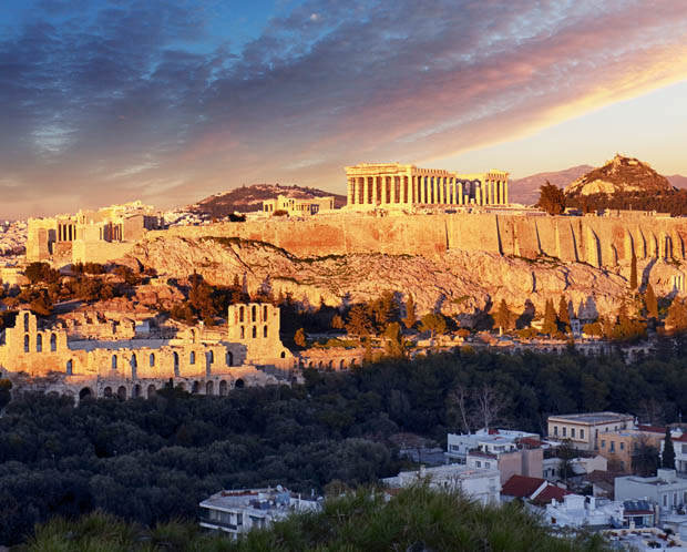 Colored skies over Athens and the Acropolis