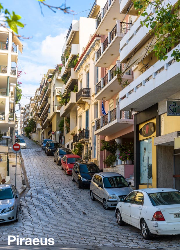 Hilly street in Piraeus near Athens Greece