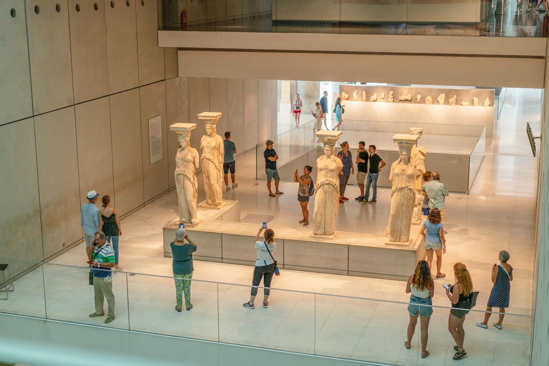 The Caryatids display inside the Acropolis Archeological Museum in Athens Greece