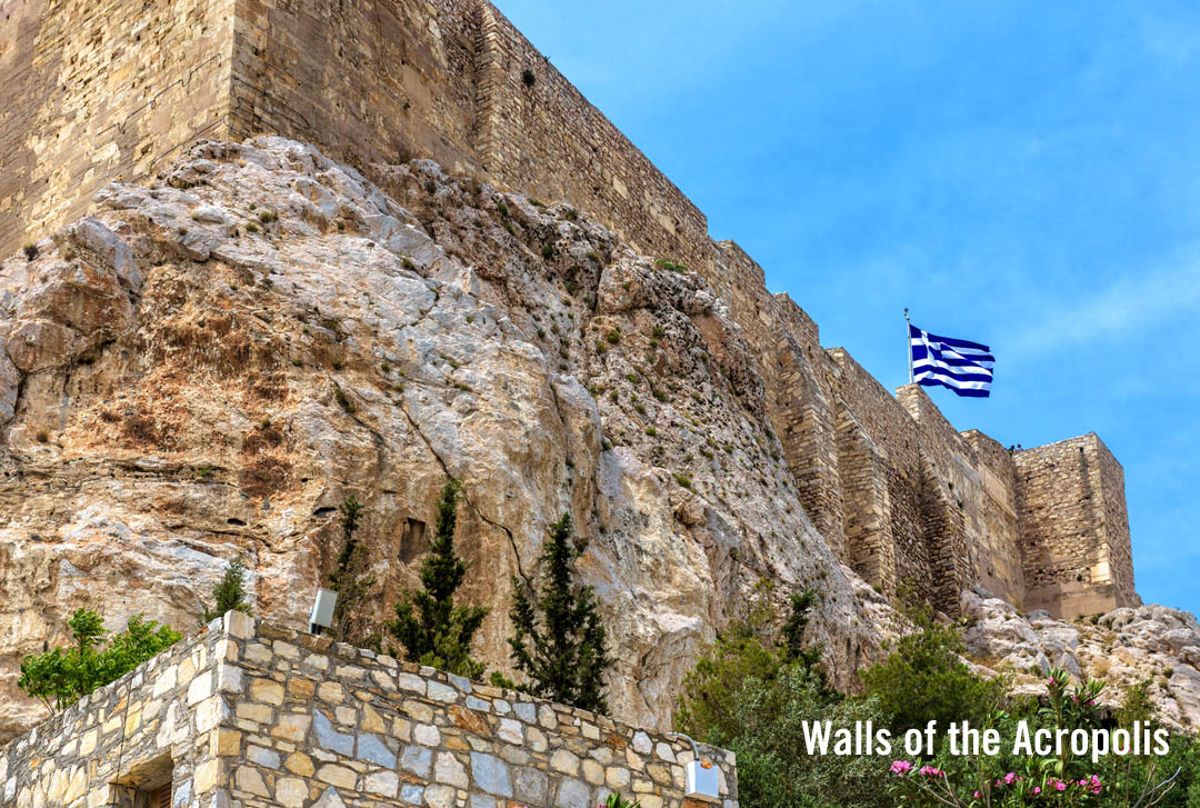 Looking up at the walls of the Acropolis - click photo to enlarge