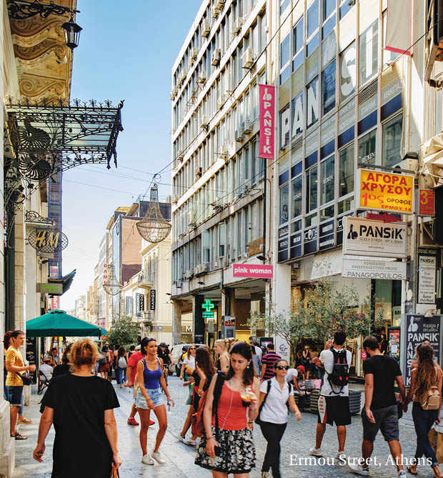 Street shopping on Ermou Street in Athens