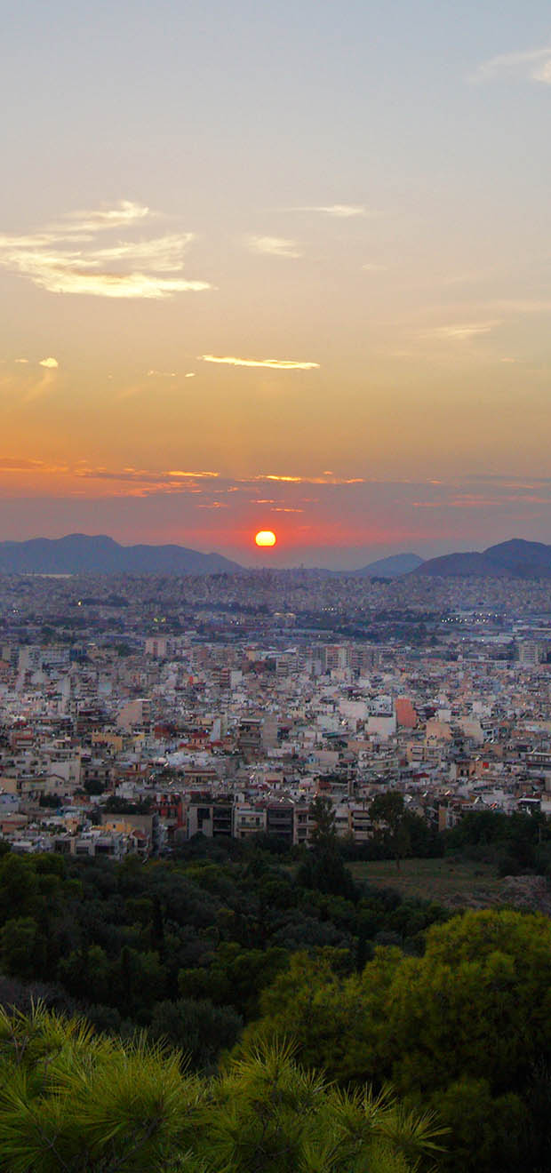 Sunset over Aigaleo mountain in Athens