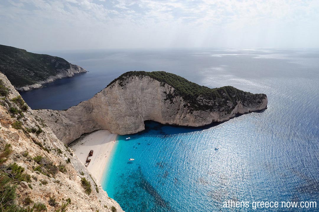 Aegean waters with Shipwreck Beach on Zakynthos in Greece