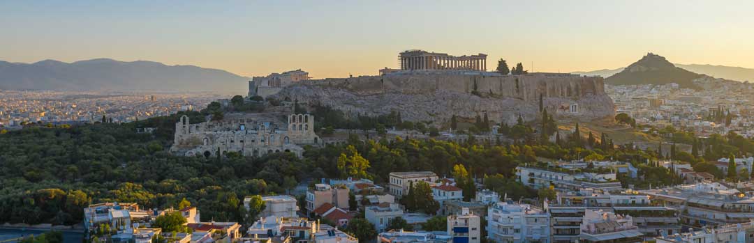 Dusky silouhette of the Acropolis in Athens Greece