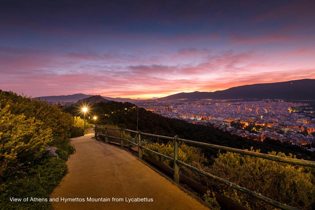 Hymettus Mountain in Athens at night