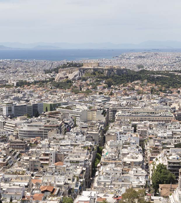 Looking at Athens with view from Mount Lycabettus