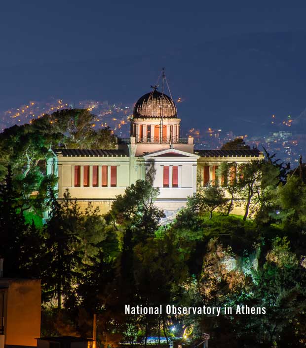 The National Observatory in Athens at night time