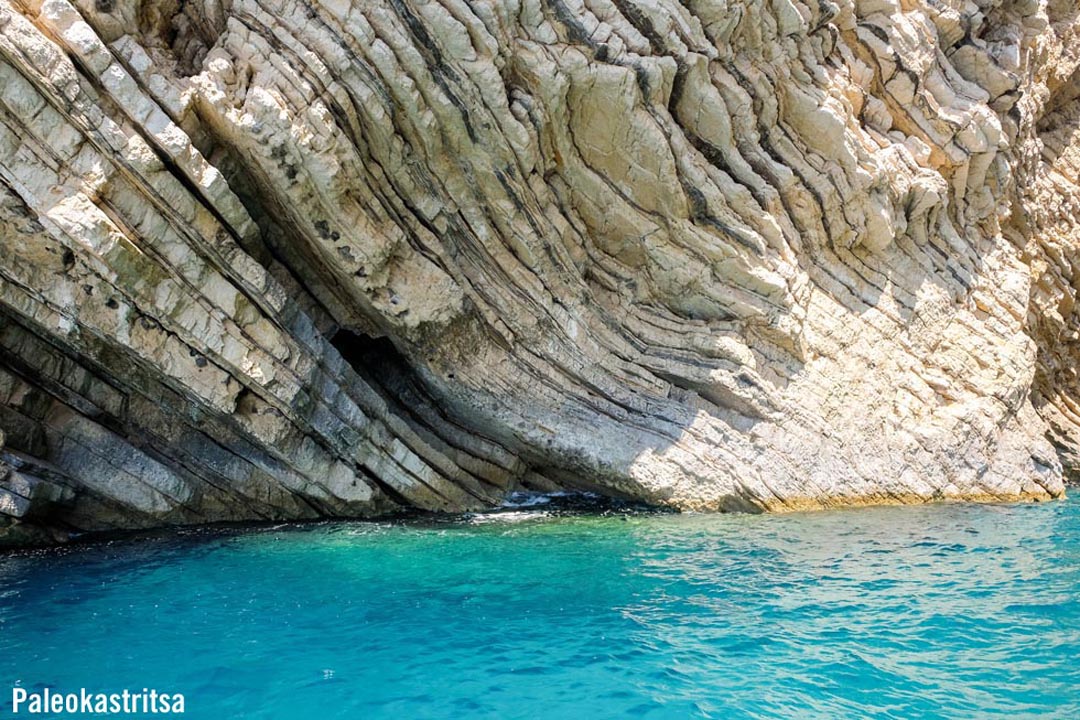 Paleokastritsa Rocks at waters edge on Corfu