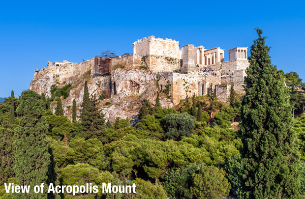 Side view of Acropolis Mount in Athens