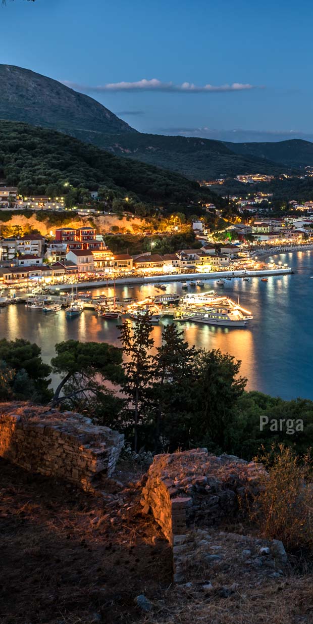 Dusk along the waterfront in Parga Greece